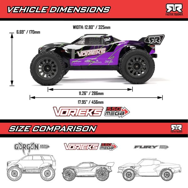 Product Image for  1/10 VORTEKS MEGA 550 2WD Stadium Truck RTR, Arrma ARA3205S