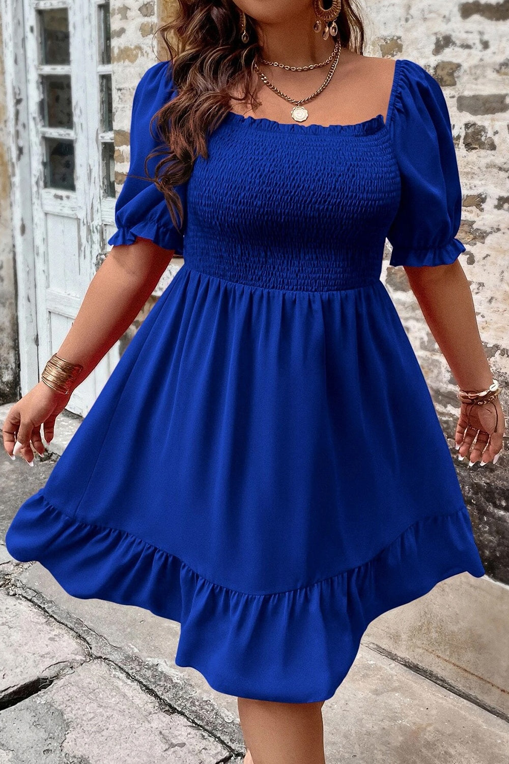 Product Image for Smocked Square Neck Short Sleeve Dress