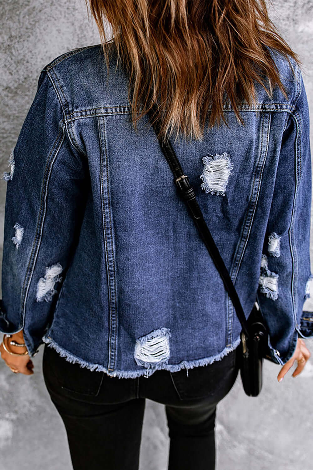 Product Image for Mixed Print Distressed Button Front Denim Jacket