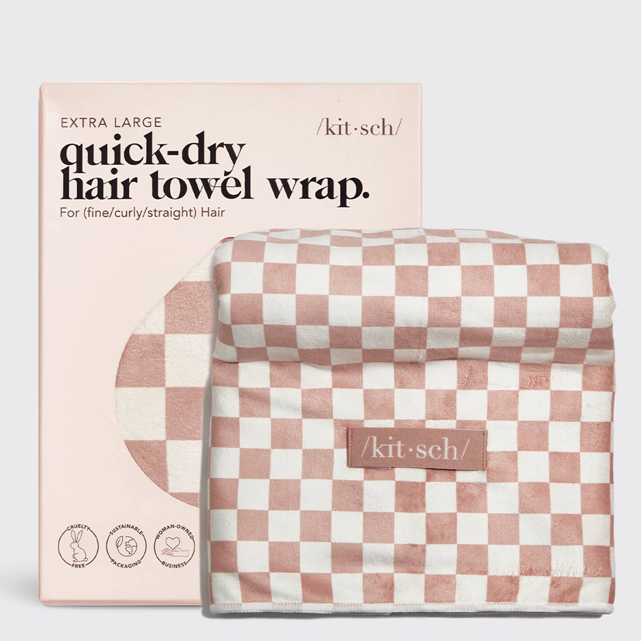 Product Image for Extra Large Quick-Dry Hair Towel Wrap- Terracotta Checker