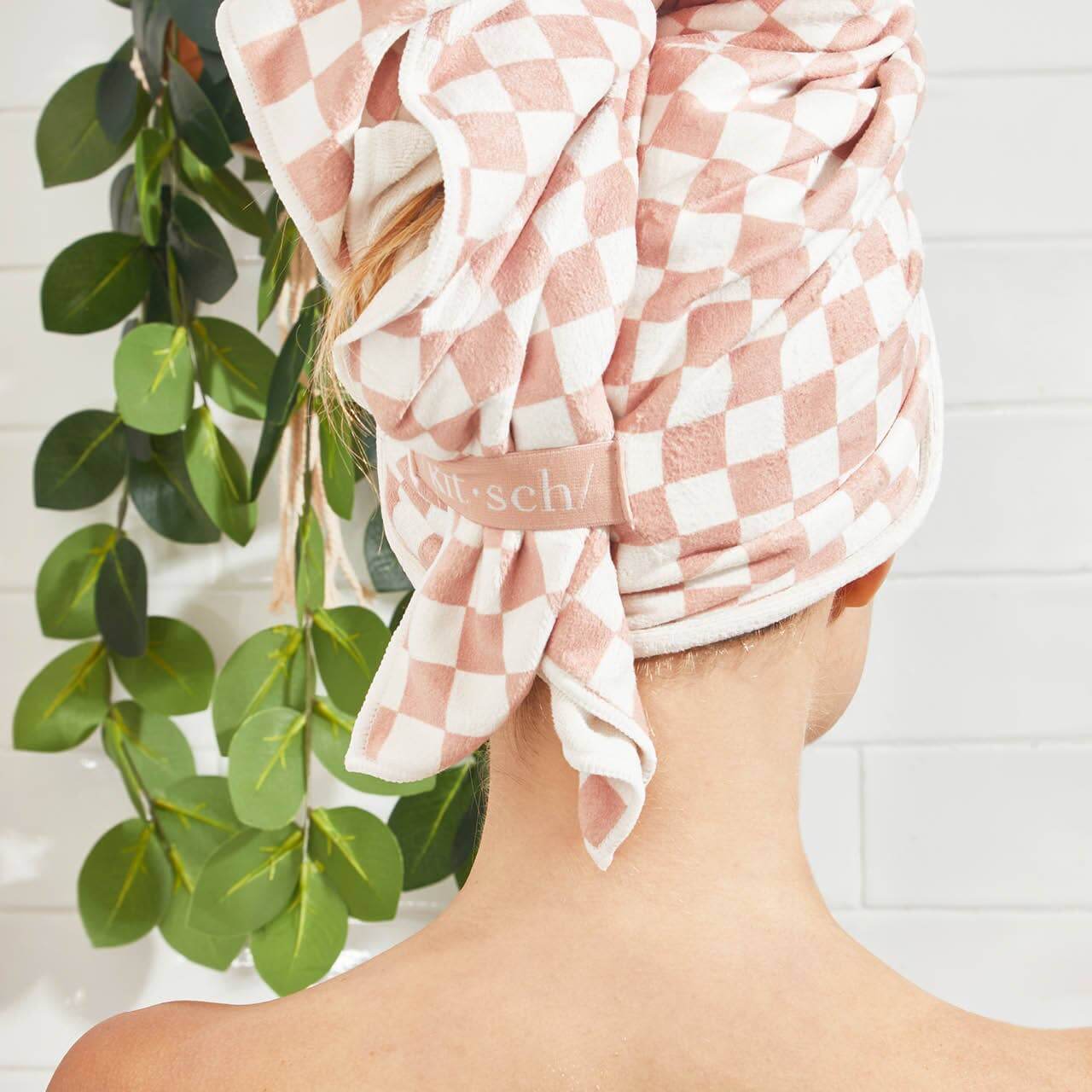 Product Image for Extra Large Quick-Dry Hair Towel Wrap- Terracotta Checker
