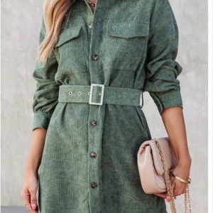 Product Image for  Corduroy Buttoned down belted dress