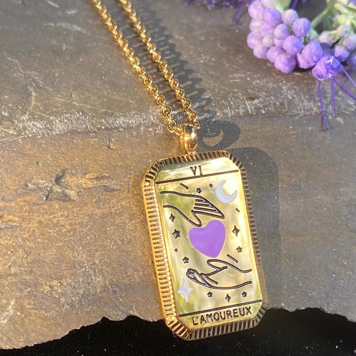 Product Image for Lovers Tarot Card Gold Necklace