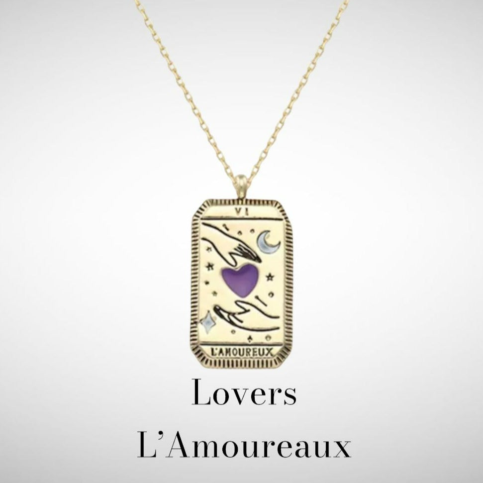 Product Image for Lovers Tarot Card Gold Necklace