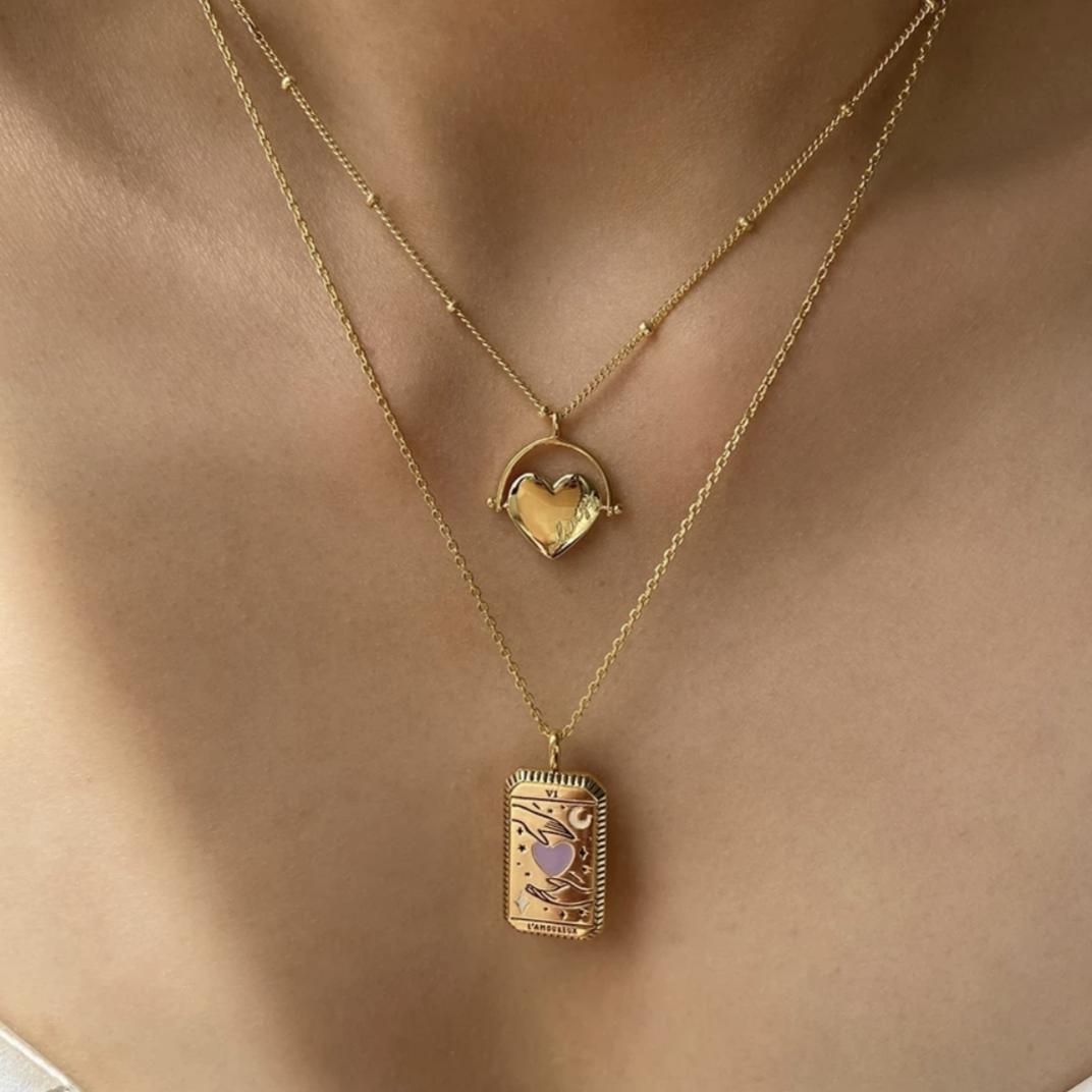 Product Image for Lovers Tarot Card Gold Necklace