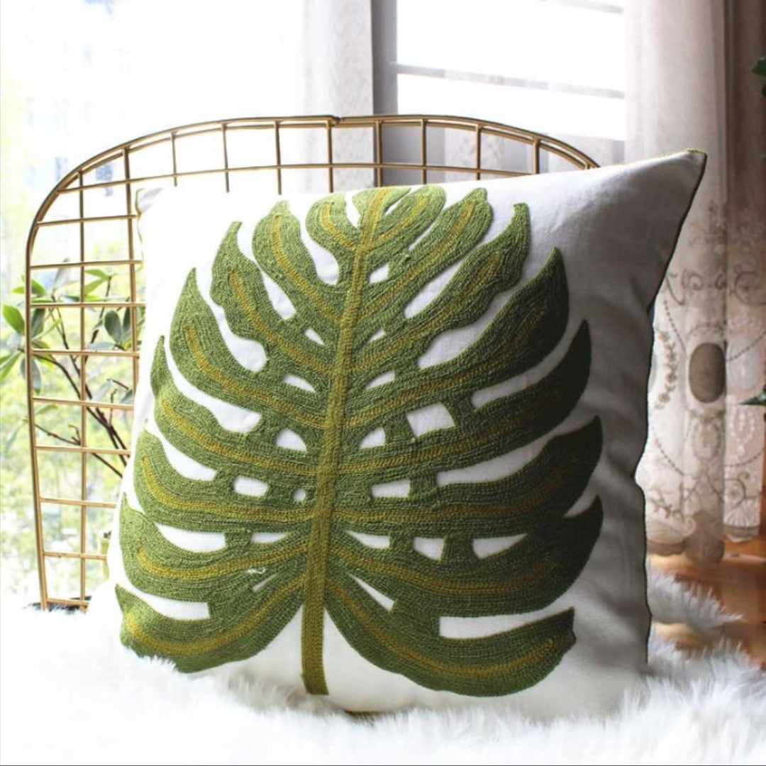 Product Image for Green Monstera Leaf | Embroidered Pillow Cover