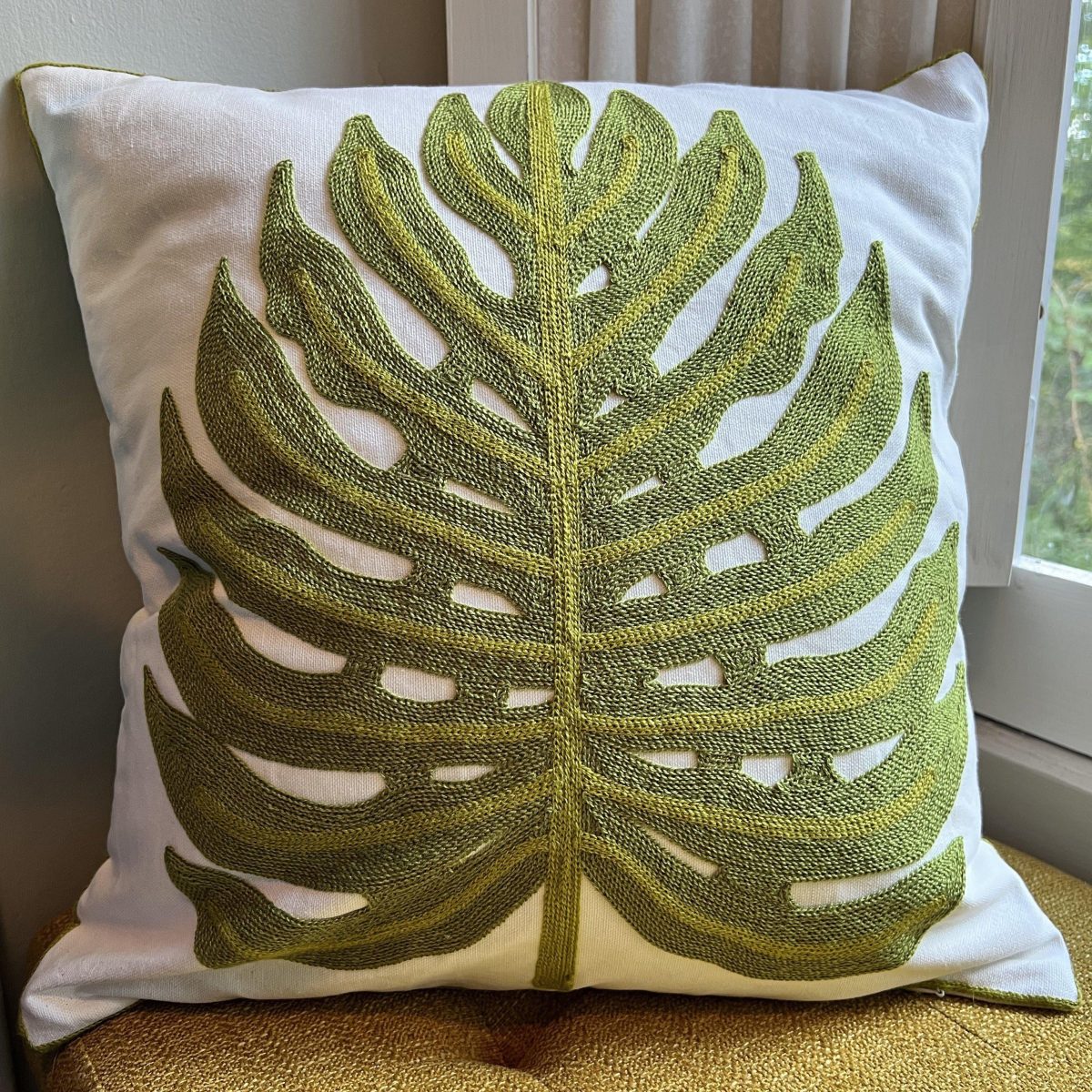 Product Image for Green Monstera Leaf | Embroidered Pillow Cover