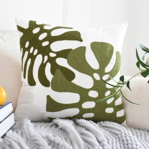 Product Image for Two Toned Monstera Embroidered Pillow Cover