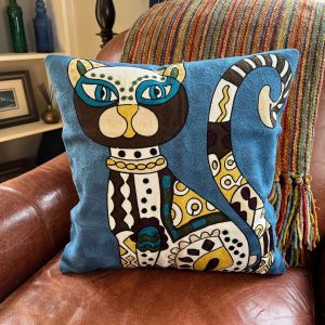 Product Image for Blue Abstract Cat Embroidered Pillow Cover