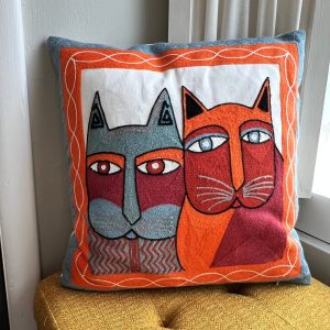Product Image for  Orange & Blue Abstract Cats Embroidered Pillow Cover