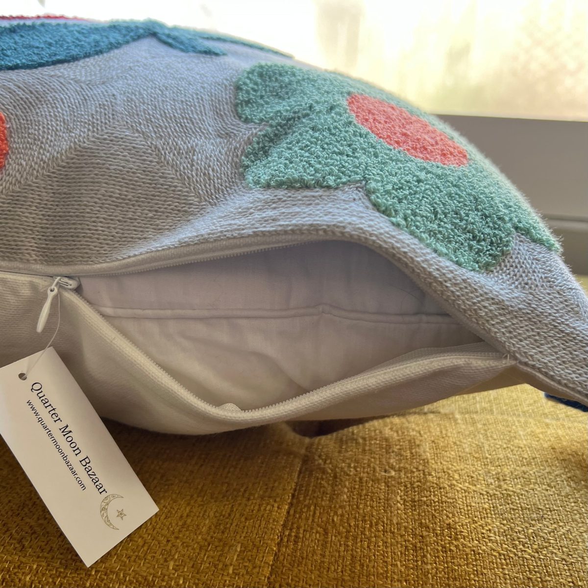 Product Image for Grey Tufted Floral Embroidered Pillow Cover