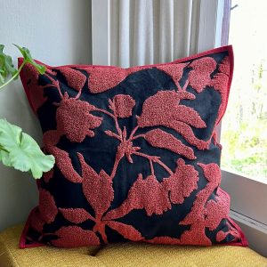 Product Image for Black and Red Floral Embroidered Pillow Cover