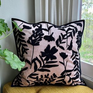 Product Image for Pink and Black Floral Embroidered Pillow Cover