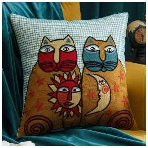 Product Image for  Sun & Moon Abstract Cats Embroidered Pillow Cover