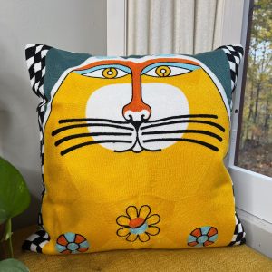 Product Image for Checkered Taxi Cat Embroidered Pillow Cover