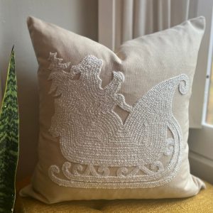 Product Image for Greige Santa’s Sleigh Embroidered Pillow Cover