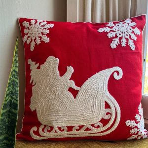 Product Image for  Red Santa’s Sleigh Embroidered Pillow Cover