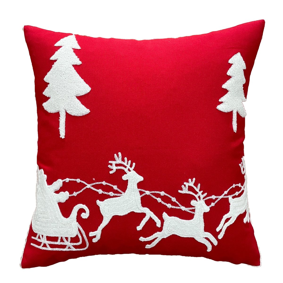 Product Image for Santa and Reindeer Embroidered Pillow Cover