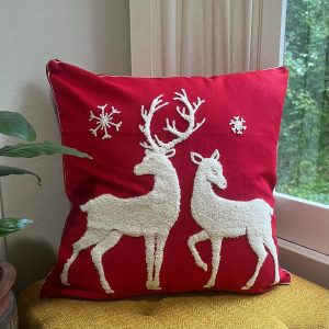 Product Image for  Red and White Winter Deer Embroidered Pillow Cover