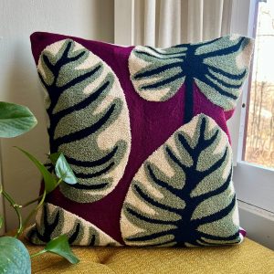 Product Image for  Magenta Monstera Embroidered Pillow Cover