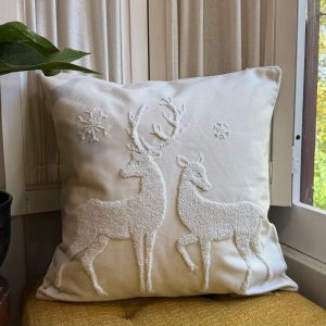 Product Image for Neutral Winter Deer Embroidered Pillow Cover