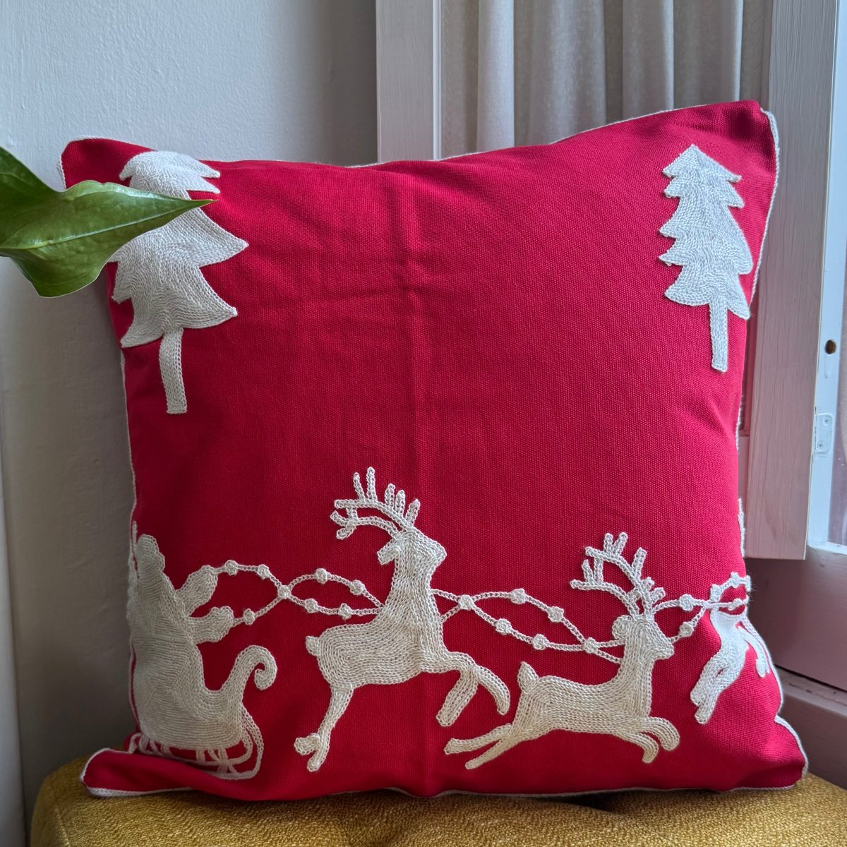 Product Image for Santa and Reindeer Embroidered Pillow Cover