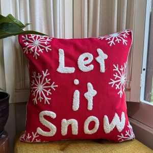 Product Image for  Red and White “Let it Snow” Embroidered Pillow Cover