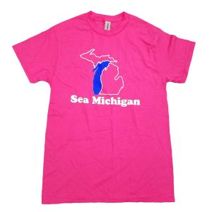 Product Image for  T-Shirt – Heliconia (Pink) – White/Blue Print