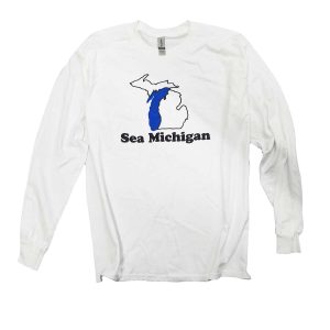 Product Image for  Long Sleeve Shirt – White – Black/Blue Print