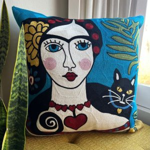 Product Image for  Frida & Cat Embroidered Pillow Cover