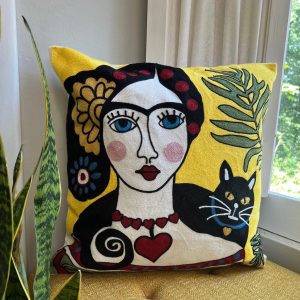 Product Image for Frida & Cat Yellow Embroidered Pillow Cover