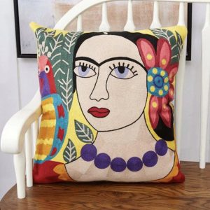 Product Image for  Frida Inspired Flower & Parrot | Embroidered Pillow Cover
