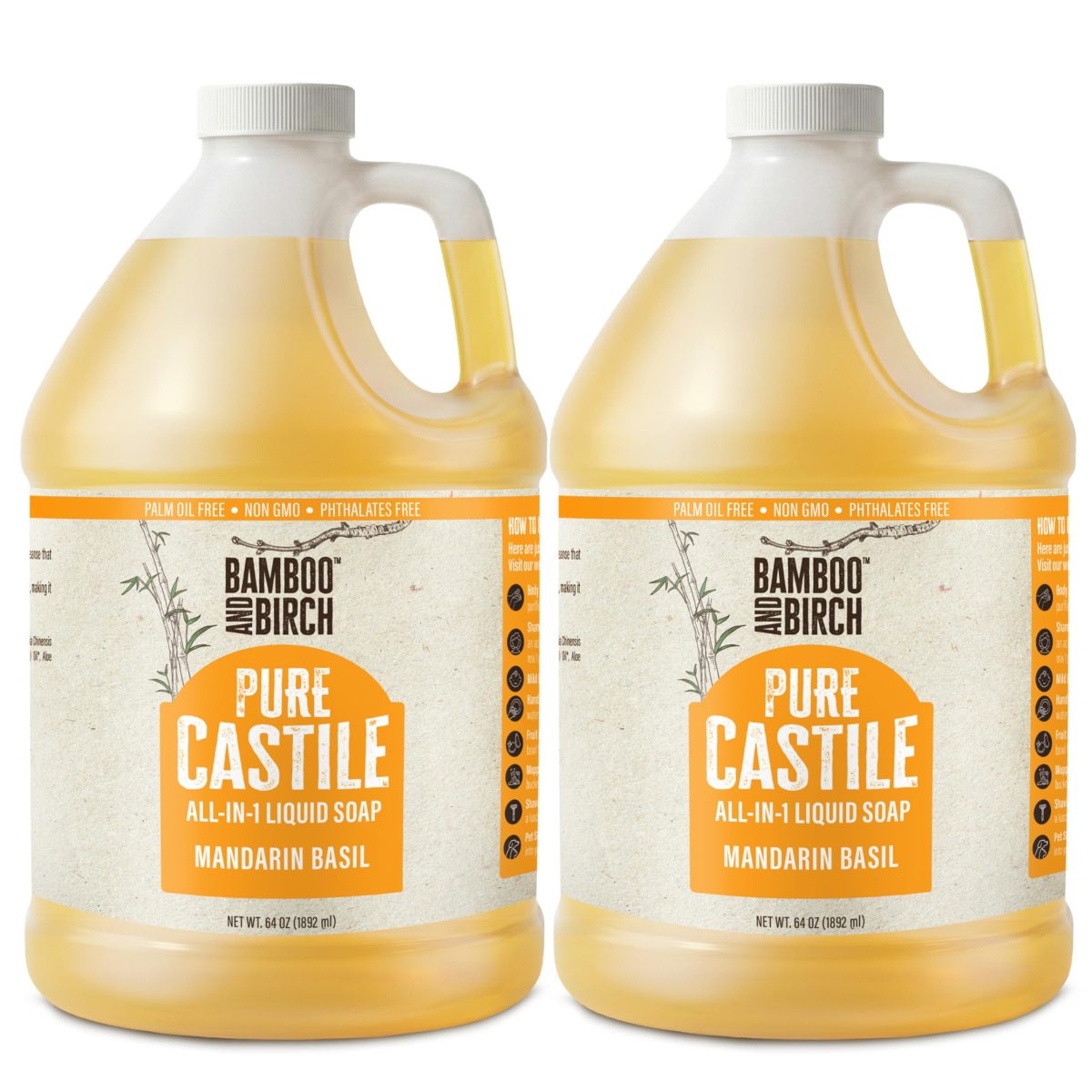 Product Image for BAMBOO AND BIRCH Pure Castile Soap Liquid, Certified Palm Oil Free Natural Soap, Unscented, 64 oz