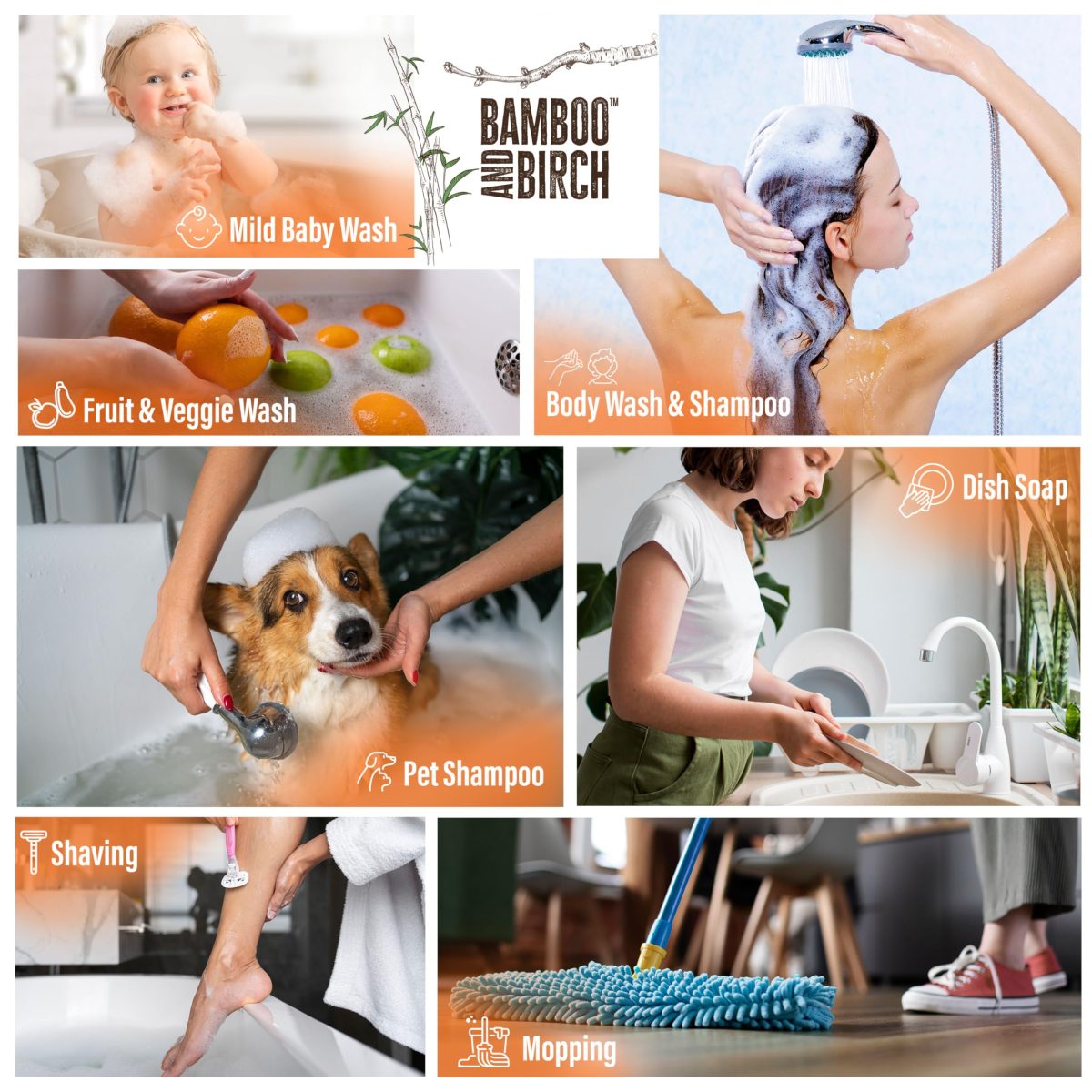 Product Image for BAMBOO AND BIRCH Pure Castile Soap Liquid, Certified Palm Oil Free Natural Soap, Unscented, 64 oz