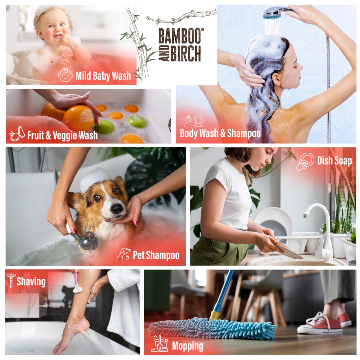 Product Image for BAMBOO AND BIRCH Pure Castile Soap Liquid, Certified Palm Oil Free Natural Soap, Unscented, 64 oz