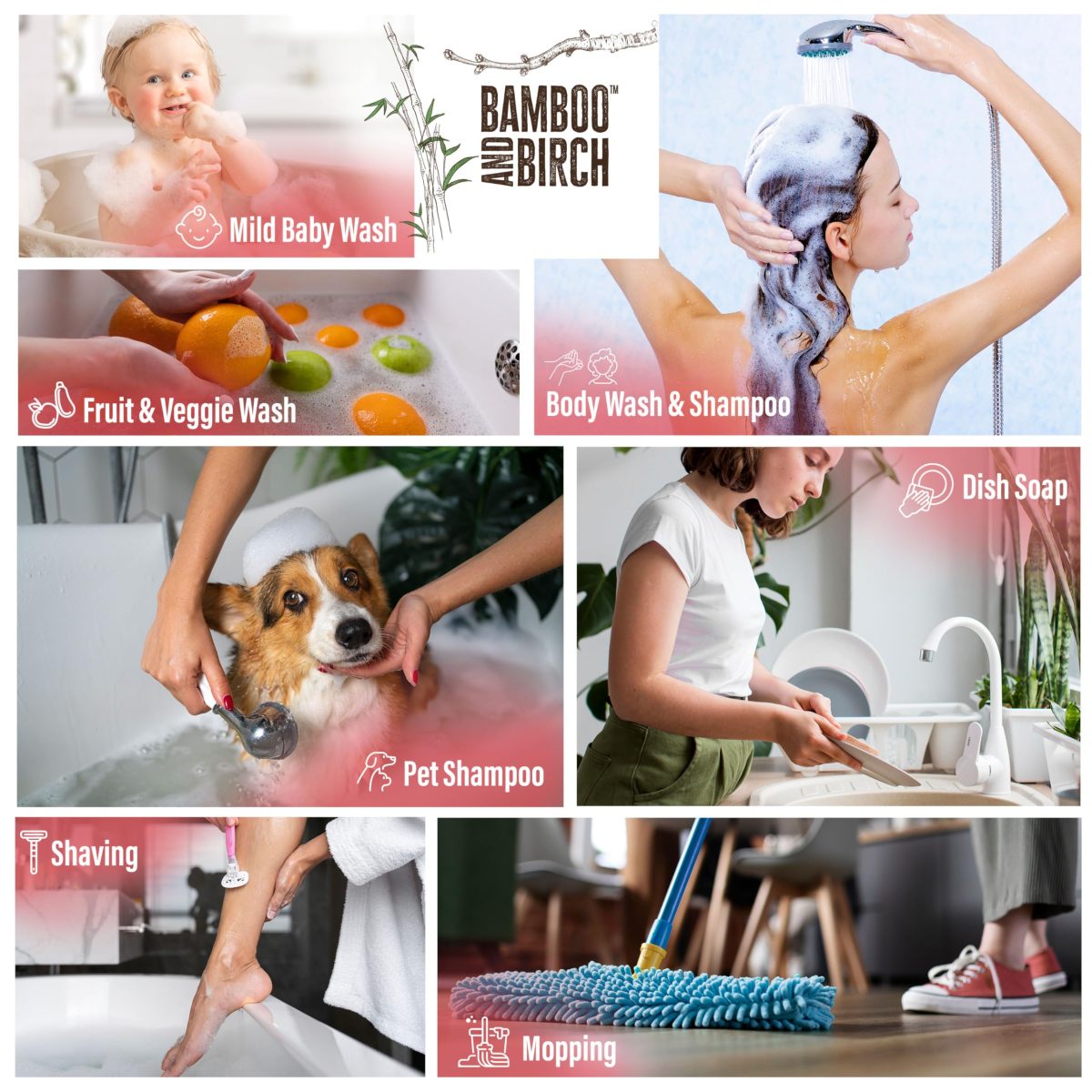 Product Image for BAMBOO AND BIRCH Pure Castile Soap Liquid, Certified Palm Oil Free Natural Soap, Unscented, 64 oz