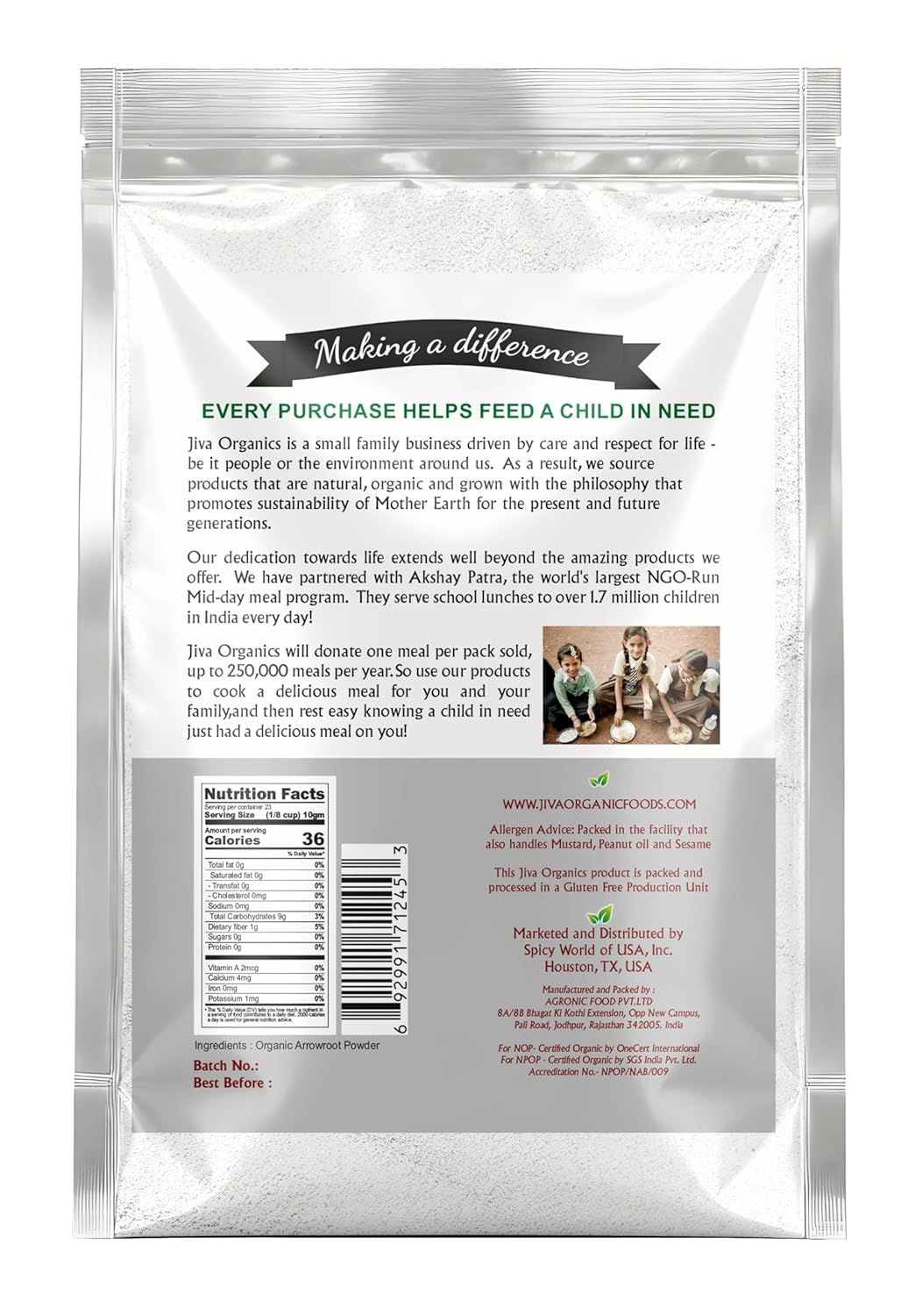Product Image for Jiva Organics Organic Arrowroot Flour (Powder) 8 Ounce Bag – Raw, Non-GMO, Gluten Free
