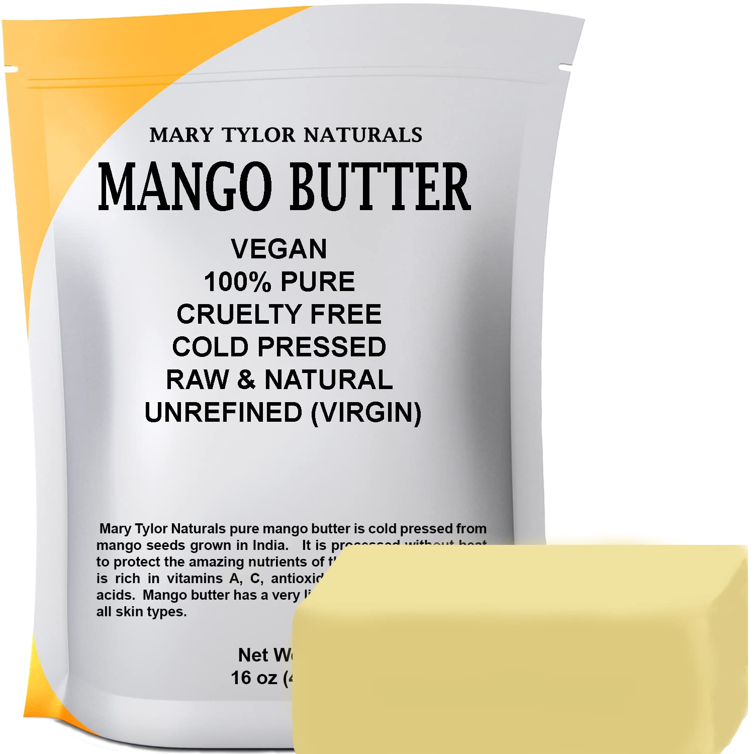 Product Image for Mary Tylor Naturals Mango Butter 1 lb Cold Pressed, Unrefined,Raw Pure Mango Butter —