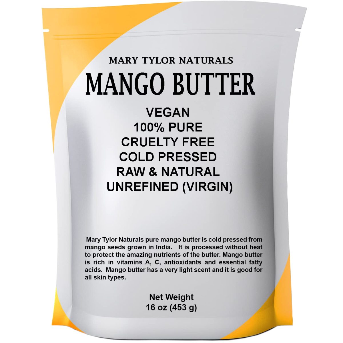 Product Image for Mary Tylor Naturals Mango Butter 1 lb Cold Pressed, Unrefined,Raw Pure Mango Butter —