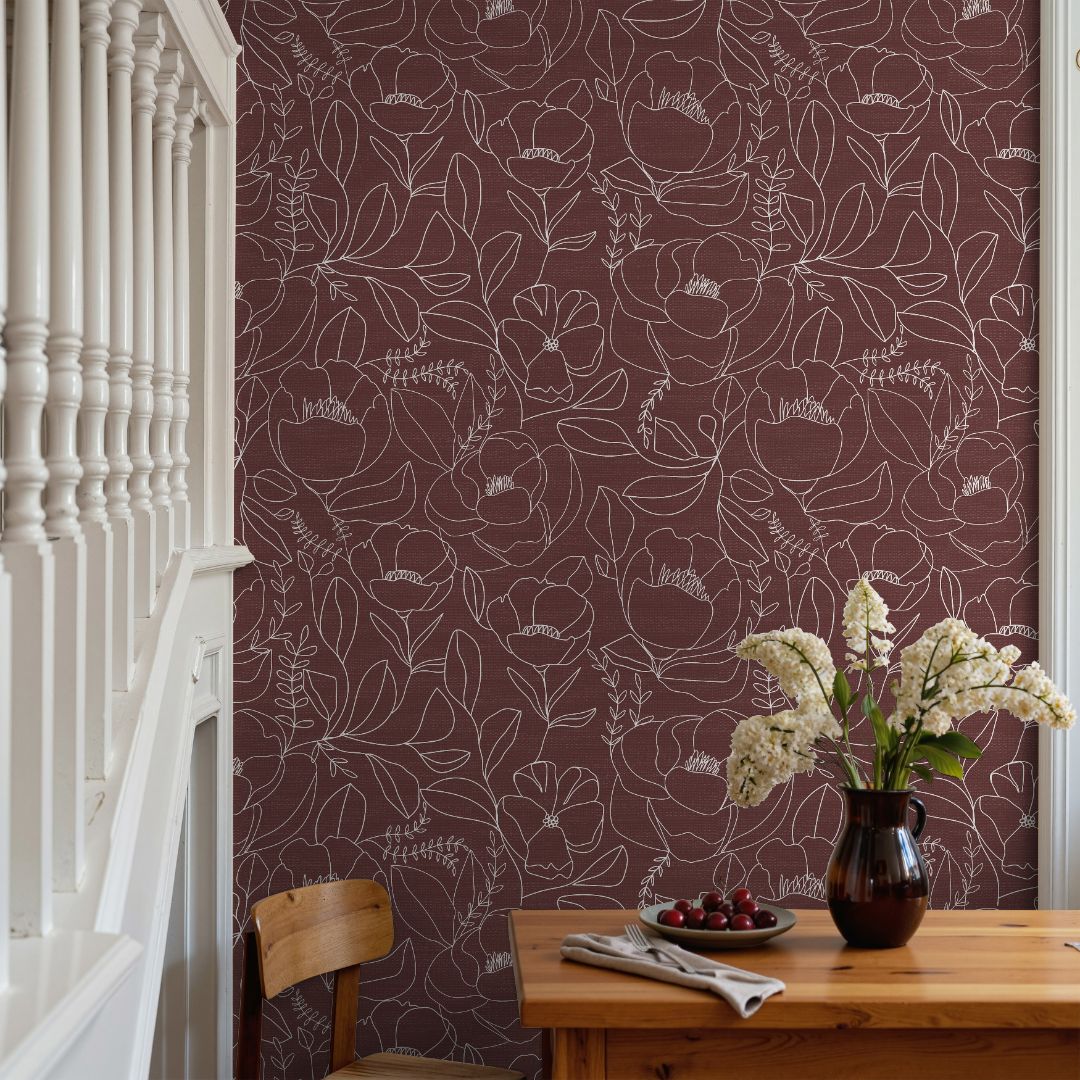 Product Image for Open Bloom in Merlot Floral Wallpaper – 3127
