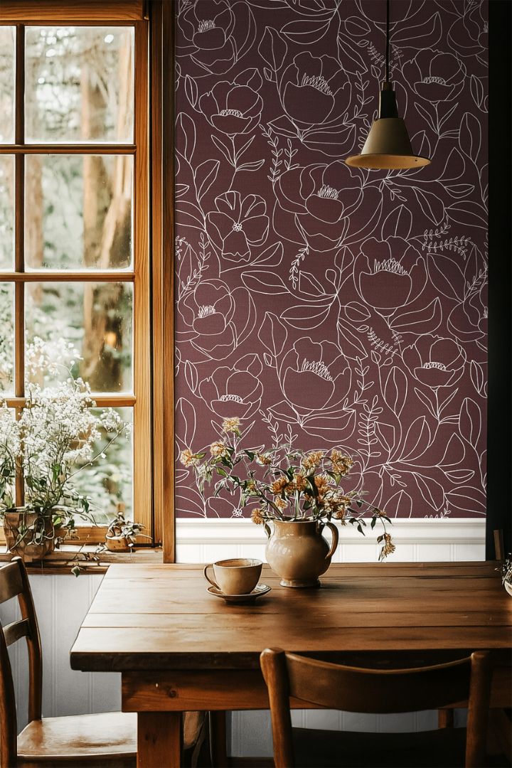 Product Image for Open Bloom in Merlot Floral Wallpaper – 3127