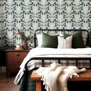 Product Image for Verdant Vignette | Green Botanical Damask Removable Wallpaper for Office, Bedroom, Walls, DIY Home Decor 1956