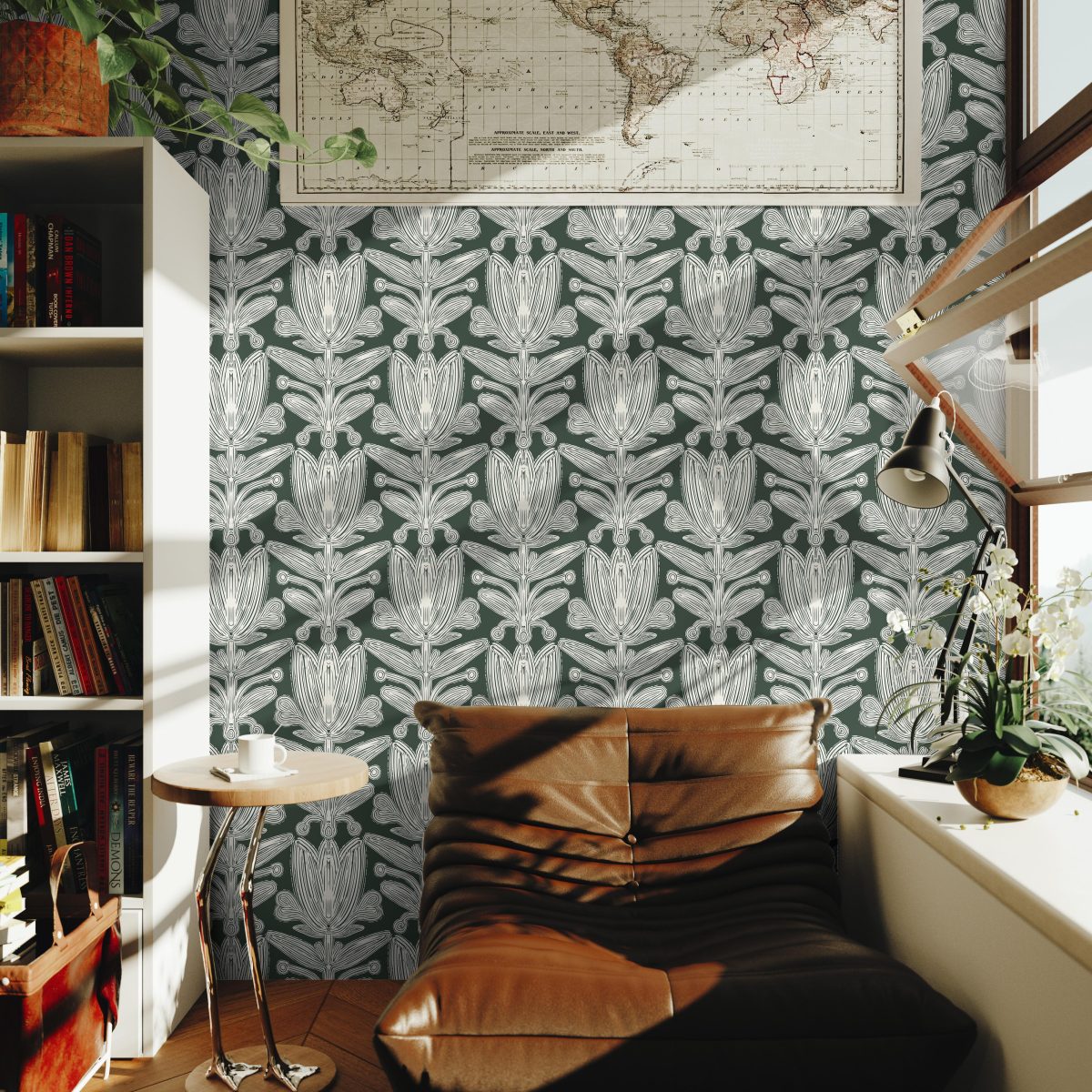 Product Image for Verdant Vignette | Green Botanical Damask Removable Wallpaper for Office, Bedroom, Walls, DIY Home Decor 1956