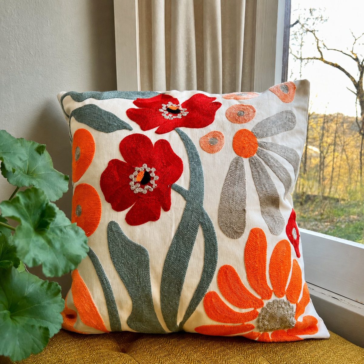 Product Image for Floral Watercolor Embroidered Throw Pillow Cover