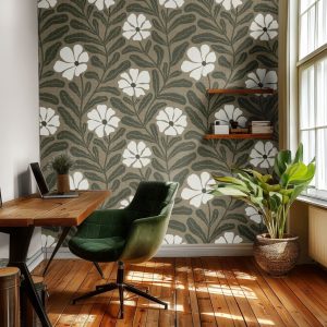 Product Image for Greenwell Olive Floral Wallpaper – 2196
