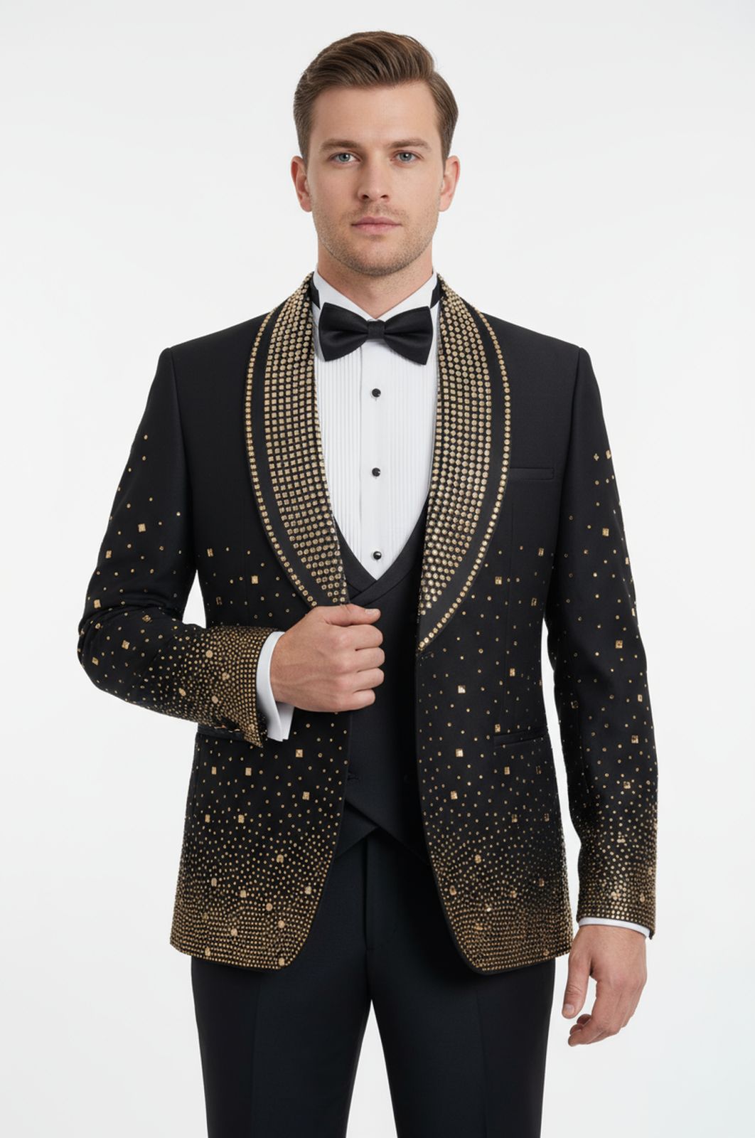 Product Image for Black & Gold Crystal 3-Piece Tuxedo | European Made | Prom 2026