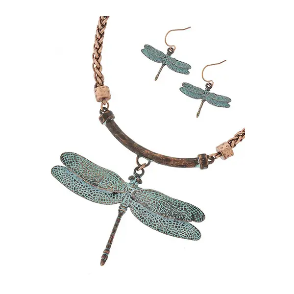 Product Image for Verdigris Patina Copper-Tone Dragonfly Necklace & Earring Set