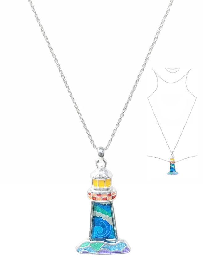 Product Image for Silver Blue Epoxy Lighthouse Necklace