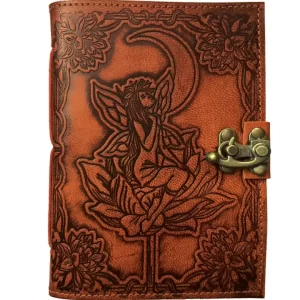 Product Image for Hand-Embossed Leather Fairy & Crescent Moon Journal with Brass Lock