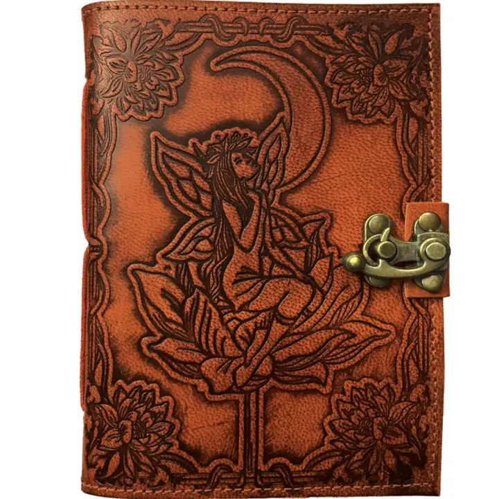 Product Image for Hand-Embossed Leather Fairy & Crescent Moon Journal with Brass Lock
